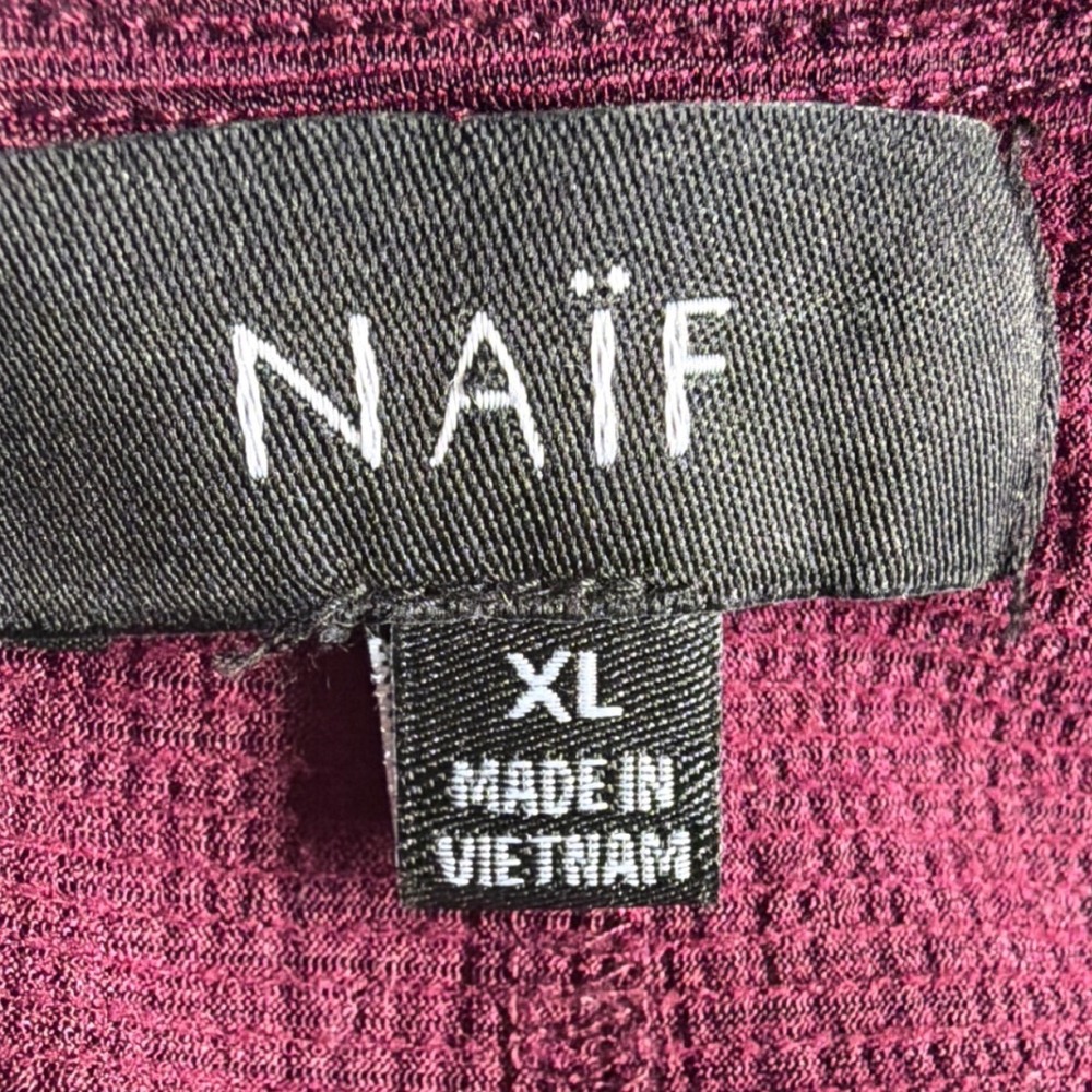 NAÏF Burgundy Square Neck Button Detail Top XL Cottagecore Minimalist Blouse - Picture 3 of 6